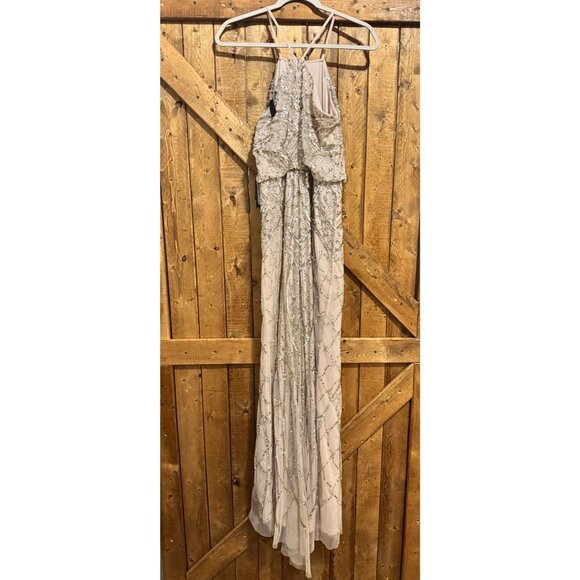 NWT Adrianna Papell Halter Fully Beaded Blouson Gown Formal Dress Size 8 Pink - Picture 4 of 8